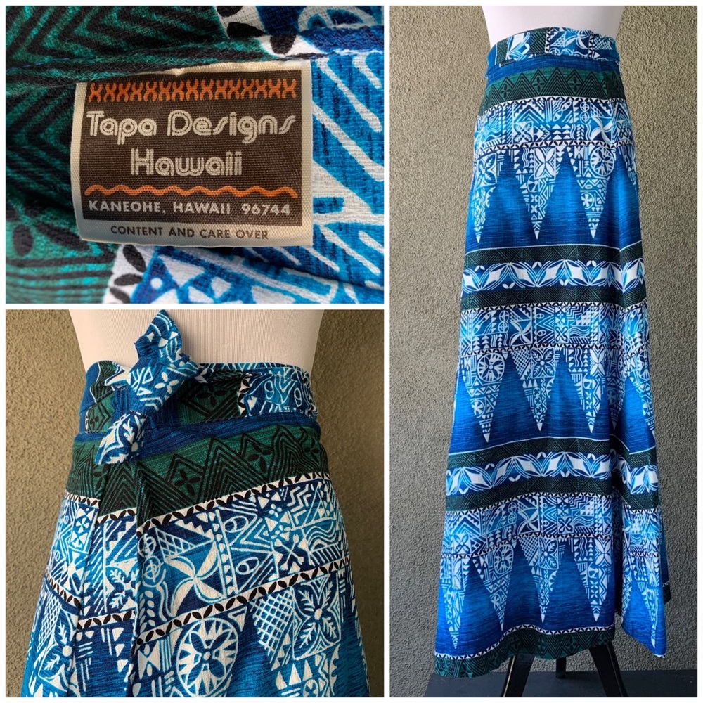 🌺”Tapa Designs” Vintage Barkcloth Hawaiian Wrap Skirt One Size 🌺